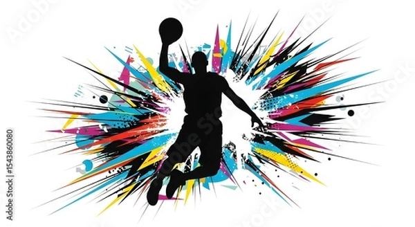 Obraz Urban sports print design with basketball silhouette and dynamic lines in vector style