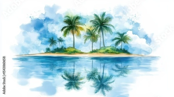 Fototapeta Serene Island Oasis With Palm Reflection