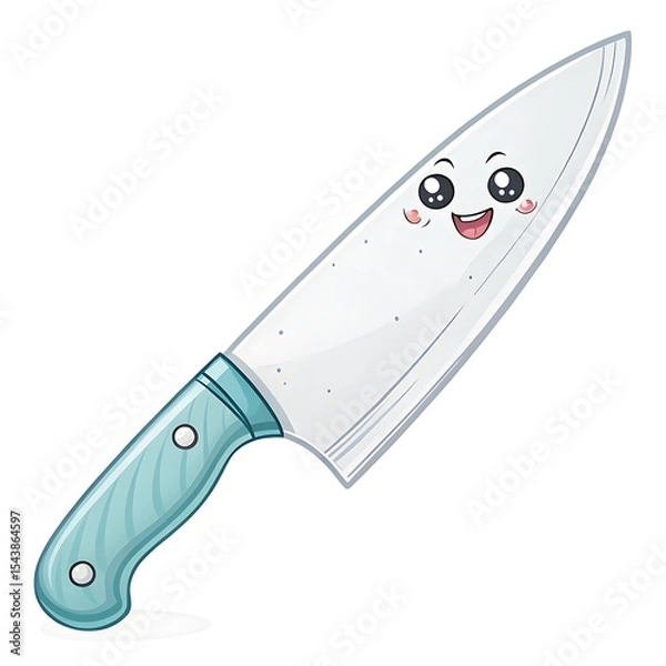 Obraz Cute cartoon chef knife character isolated on white background