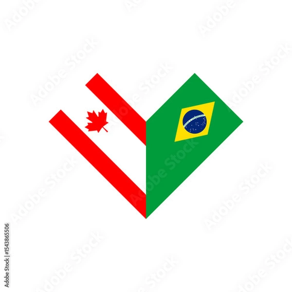 Fototapeta friendship concept. heart shape icon of canada and brazil flags. vector illustration isolated on white background