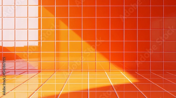 Obraz Vibrant Orange Tile Room A Study in Light and Texture