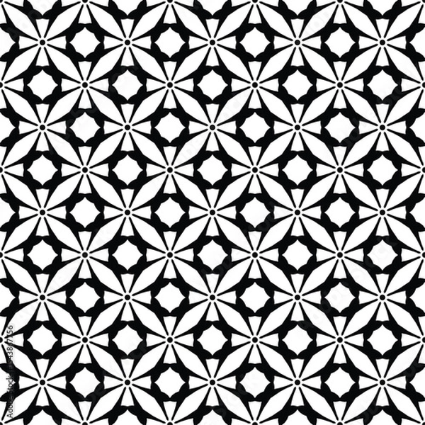 Obraz Black and white seamless pattern. Batik pattern. Texture for traditional clothes Malaysia and Indonesian style. Seamless Javanese wallpaper. Motifs background. Vintage tile. Abstract floral endless