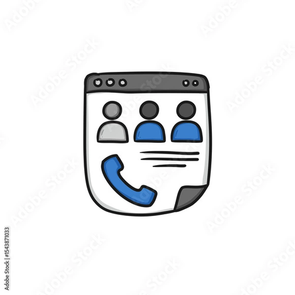 Fototapeta Stylized contact page with three avatars and a blue phone receiver.