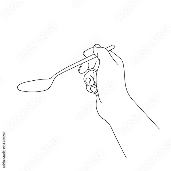 Obraz Spoon in hand line art vector illustration