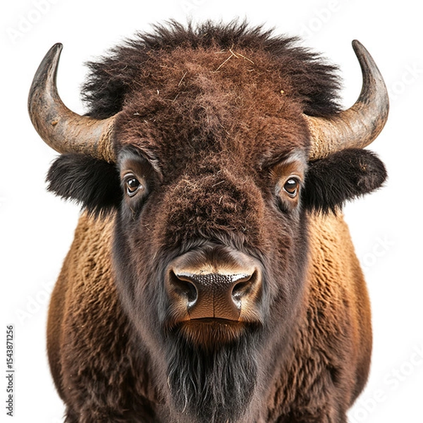 Fototapeta American bison head close up isolated on transparent background.