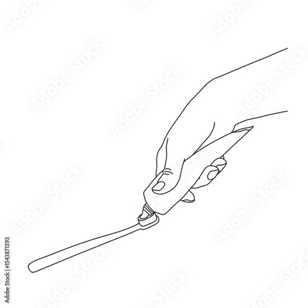 Obraz Putting toothpaste on the toothbrush line art vector illustration
