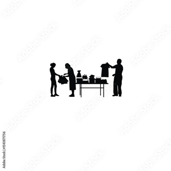 Obraz A charity event with people donating goods on white background