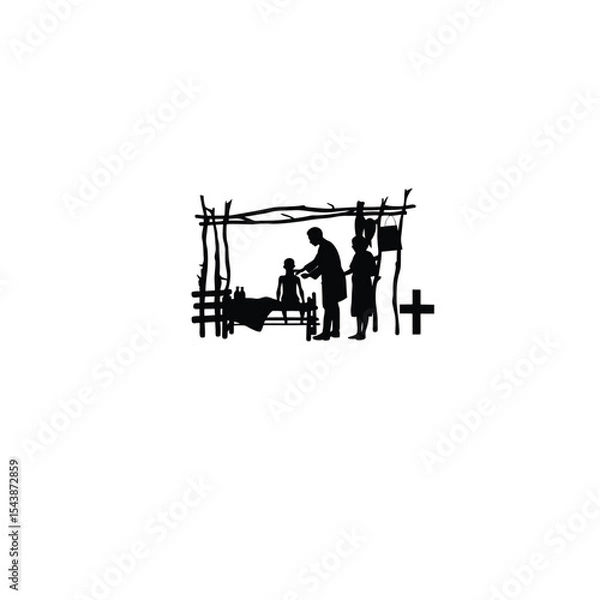 Obraz A doctor treating patients in a rural area on white background