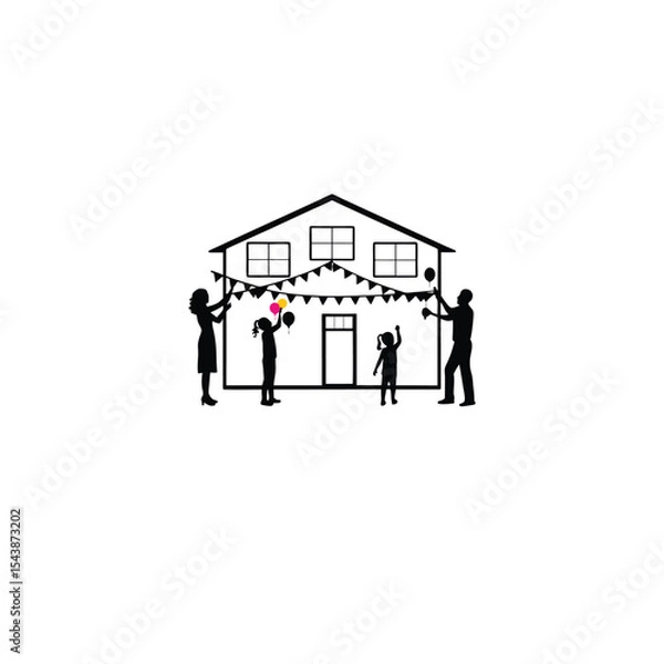 Obraz A family celebrating by decorating their house on white background