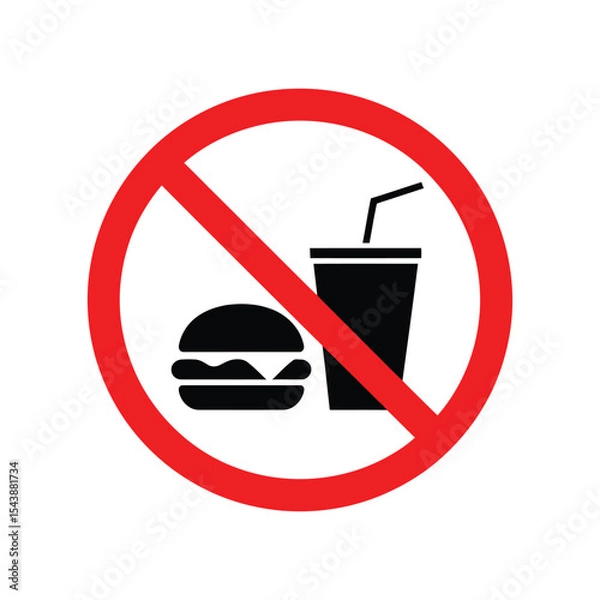 Fototapeta no fast food sign with prohibition symbol for hamburger and soft drink, promoting healthy eating, diet awareness, vector illustration
