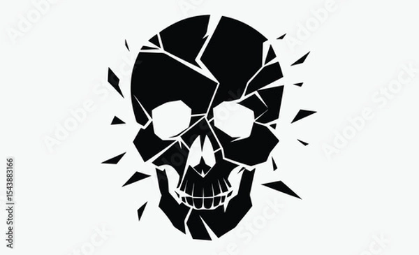 Obraz Broken skull silhouette, cracked head icon, black and white vector