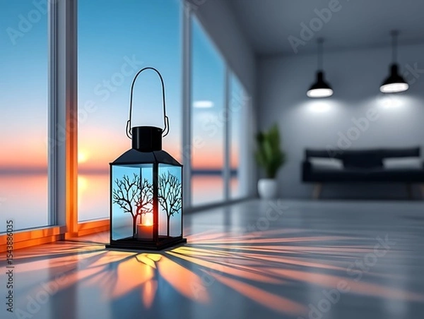Obraz Tranquil sunset lantern indoors