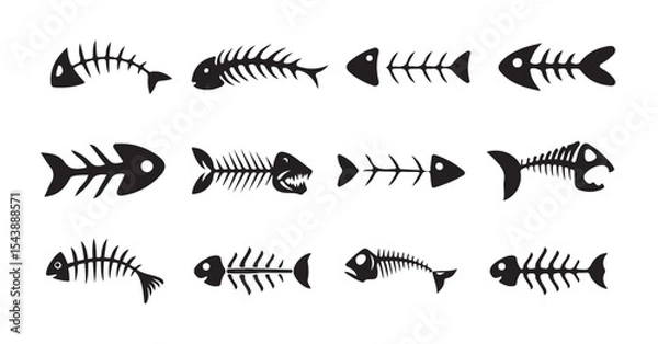 Obraz Fish bone icon on white background. fish skeleton sign. fishbone symbol. flat style. Silhouette fish vector icon, vector illustration eps 10.