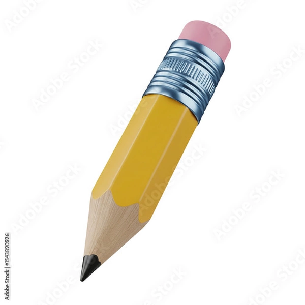 Fototapeta Yellow pencil with pink eraser isolated on transparent background