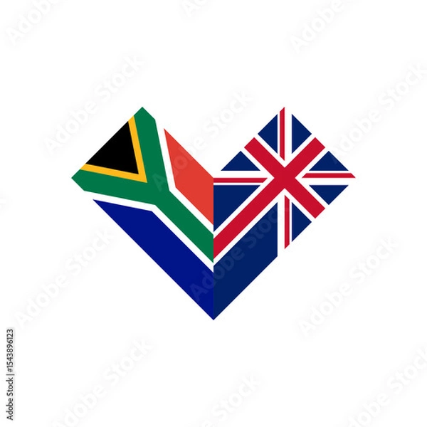 Fototapeta friendship concept. heart shape icon of south africa and british flags. vector illustration isolated on white background
