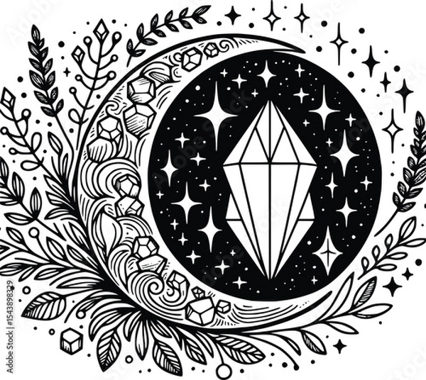 Obraz Crystal Mystical Moon – Magical Boho SVG Clipart