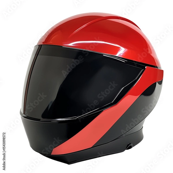 Fototapeta Sporty red and black motorcycle helmet with a sleek design and visor. Isolated on transparent white background, png