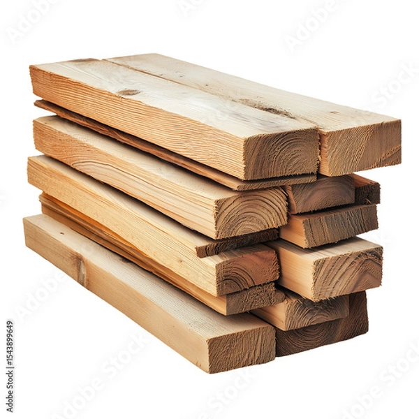 Fototapeta Stack of light-colored wooden planks, showcasing natural wood grain and texture. Isolated on transparent white background, png	