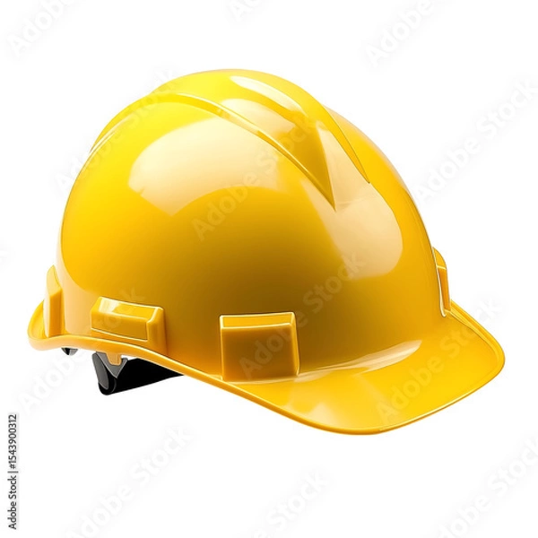 Fototapeta A bright yellow construction helmet, symbolizing safety and protection in the workplace. Isolated on transparent white background, png	