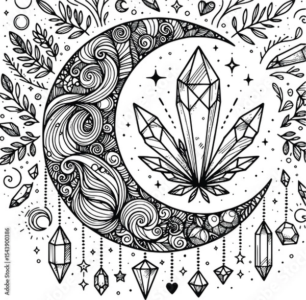 Obraz Crystal Mystical Moon – Magical Boho SVG Clipart