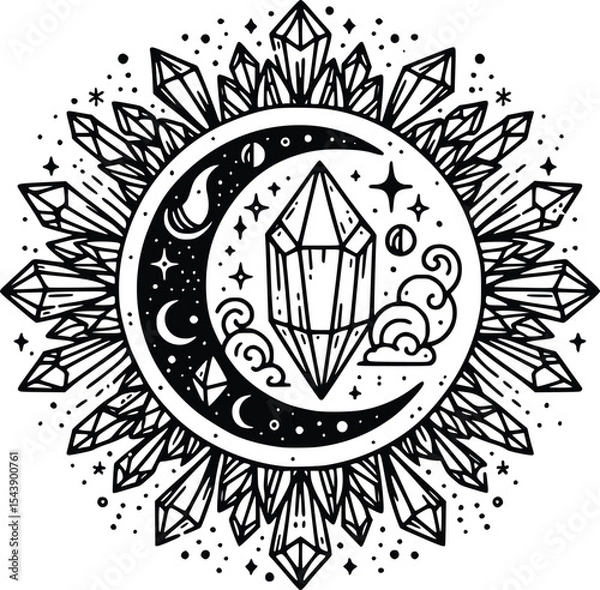 Obraz Crystal Mystical Moon – Magical Boho SVG Clipart