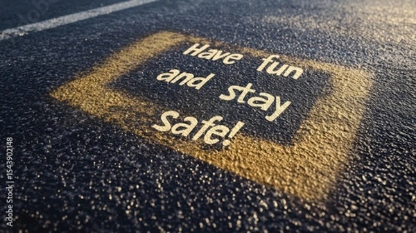 Fototapeta Emphasizing safety while encouraging enjoyment in a parking lot setting during daylight hours