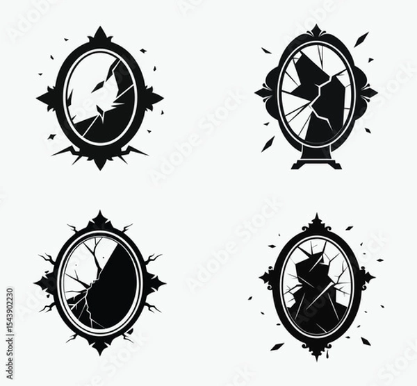 Obraz broken mirror silhouette set, Broken mirror with ghostly reflection inside vector art illustration 