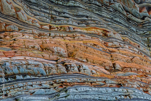 Obraz Spain, Barrika. Contorted rock layers on beach.