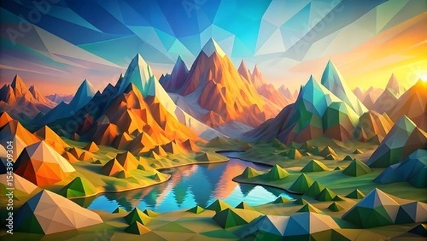 Obraz Low-polygonal mountain landscape