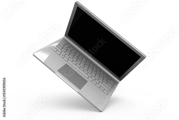 Fototapeta A sleek, modern laptop floating above a circular shadow, emphasizing its design and technology.