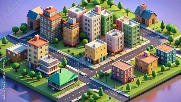 Obraz Low-poly isometric city model