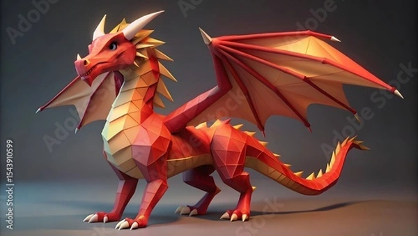 Obraz Red Dragon Low-Poly Model