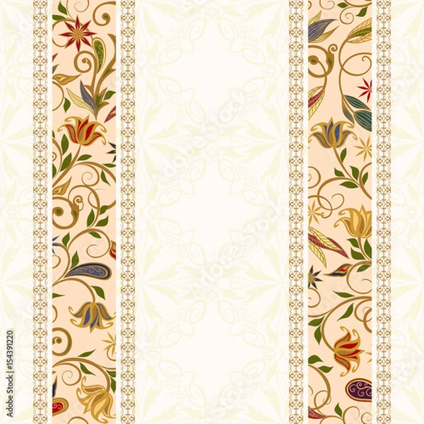 Fototapeta Abstract vintage pattern with decorative flowers, leaves and Paisley pattern in Oriental style.