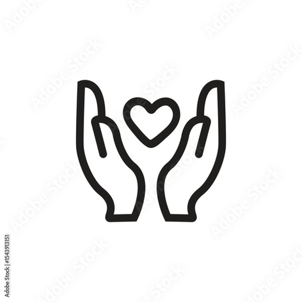 Fototapeta Black isolated outline icon of heart in hands on white background. Line icon of heart and hands. Symbol of care, love, charity.