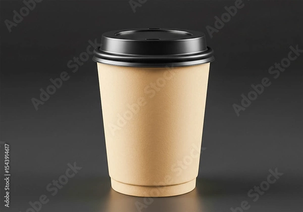 Fototapeta Kraft paper coffee cup with black lid mockup