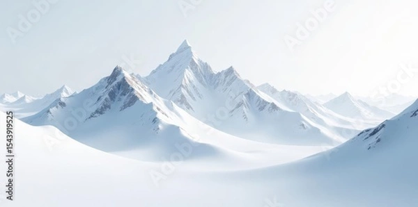 Fototapeta Abstract peaks, minimalist white mountain range, serene landscape, nature, clean, scenery