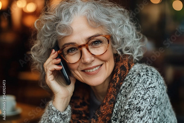 Obraz Elderly Beauty Laughing While on a Phone Call