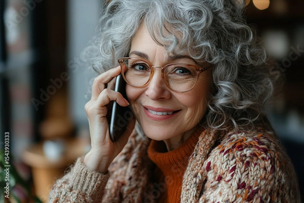 Obraz Delighted Older Woman Enjoying a Phone Chat

