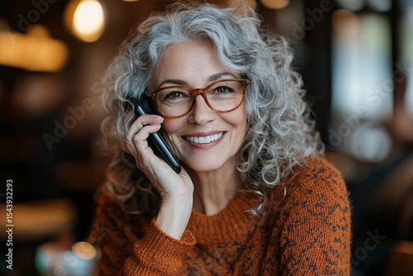Obraz Smiling Older Woman Enjoying a Phone Conversation

