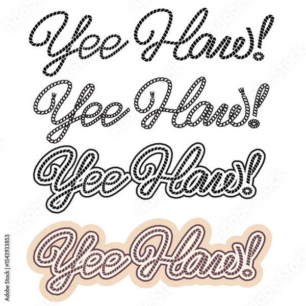 Fototapeta Yee haw text vector illustration isolated on white background for design. Cowboy lasso Rodeo lettering. Vector printable black graphic symbol for print.