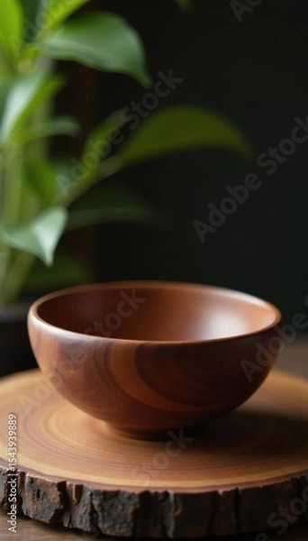 Fototapeta Deep brown, polished wood bowl Smooth surface, elegant form , kitchenware, object, beautiful