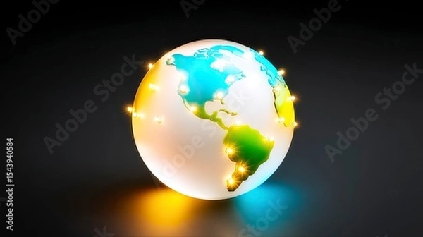 Fototapeta Glowing Illuminated Earth Globe Representing Digital Transformation