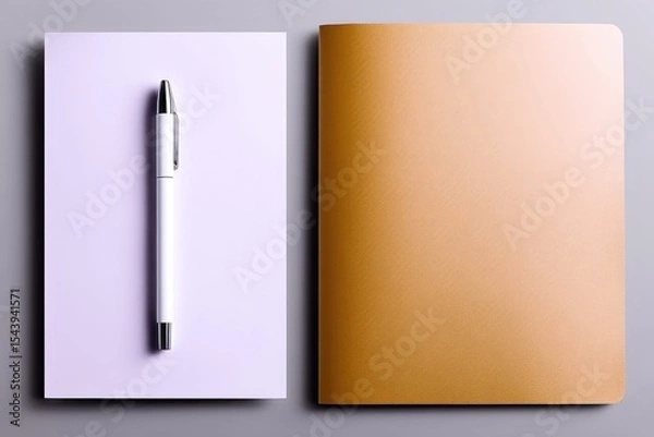 Obraz Gold Glitter Cardboard Folder Mockup with White Pencil and Paper
