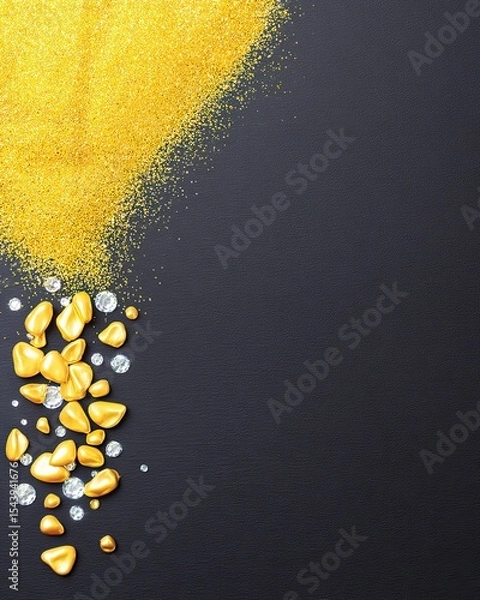 Obraz Gold Glitter Shimmer Effect with Falling Particles on Black Background