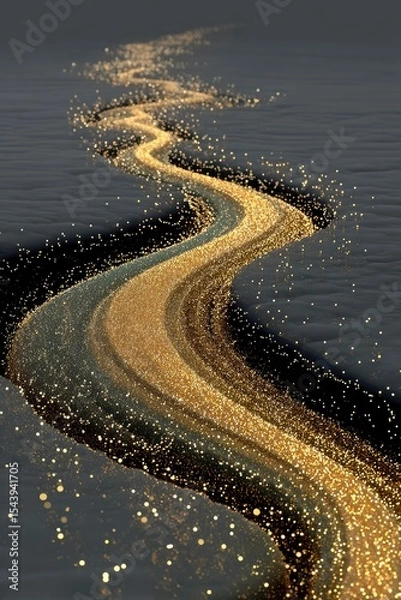Obraz Gold Glitter Stream on Dark Grey Background