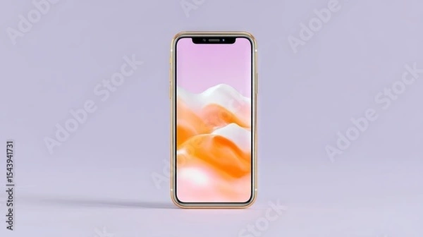 Obraz Gold Smartphone Mockup with Abstract Pink and Orange Background