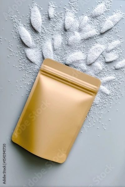 Obraz Gold Stand-Up Pouch with White Powder and Kraft Label