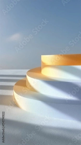 Obraz Golden and White Glitter Platforms with Soft Light and Curved Shadows