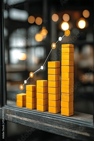 Obraz Golden Blocks Representing Business Growth in a Dark Urban Setting