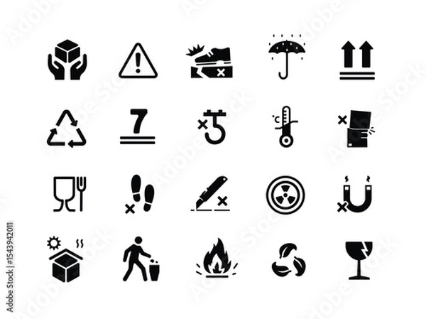 Fototapeta shipping box symbol label set, handle with care. flammable, Fragile Material Warning Suitable for shipping icons etc